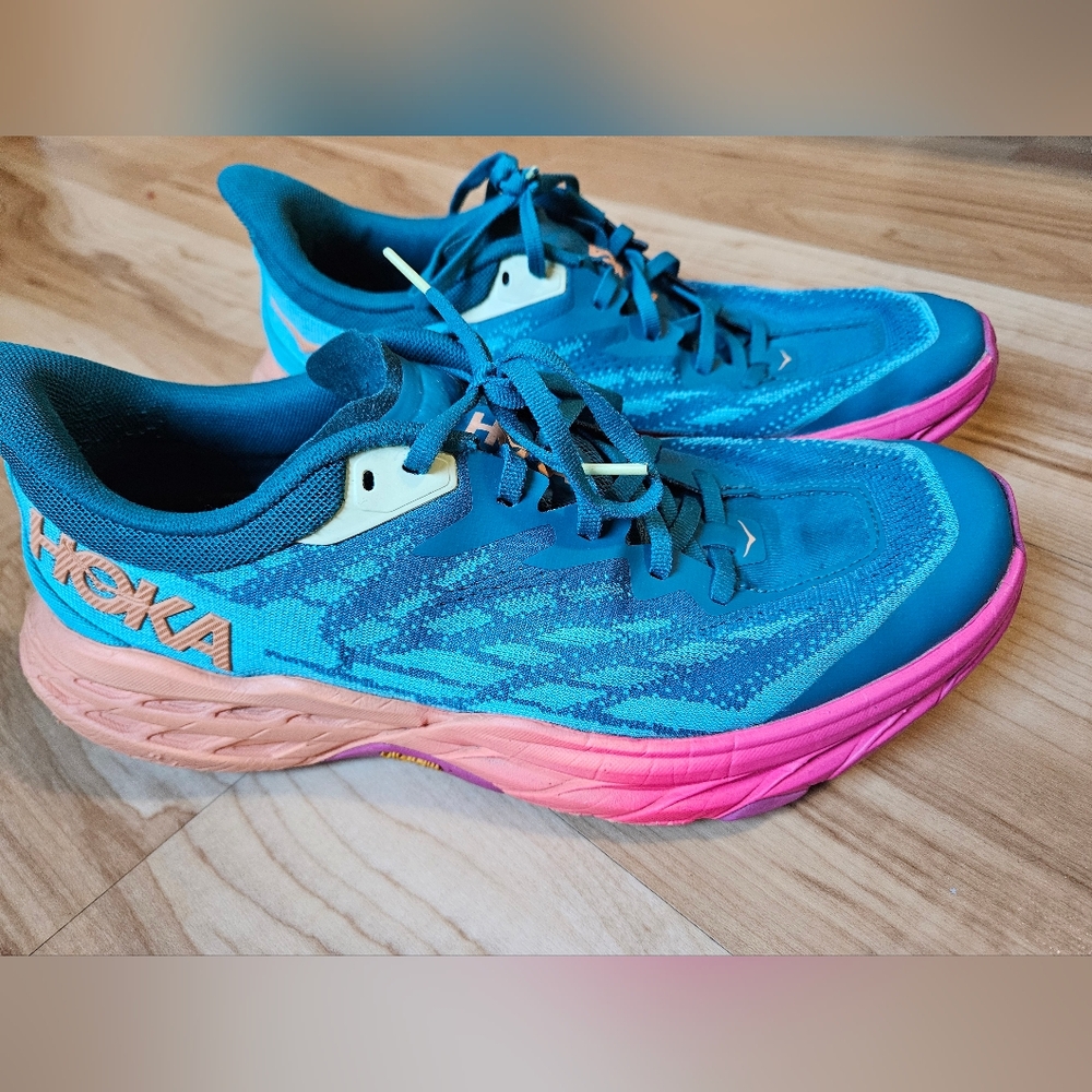 HOKA SPEED GOAT 5 Women's Teal Pink Orange Athletic Shoes SIZE 11B